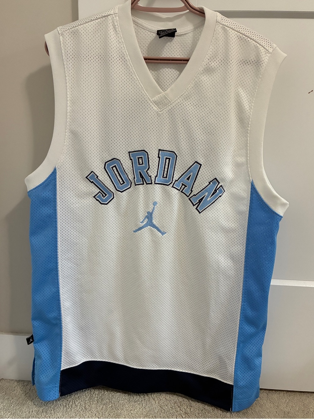Jordan White & Light Blue Sleeveless Basketball Jersey